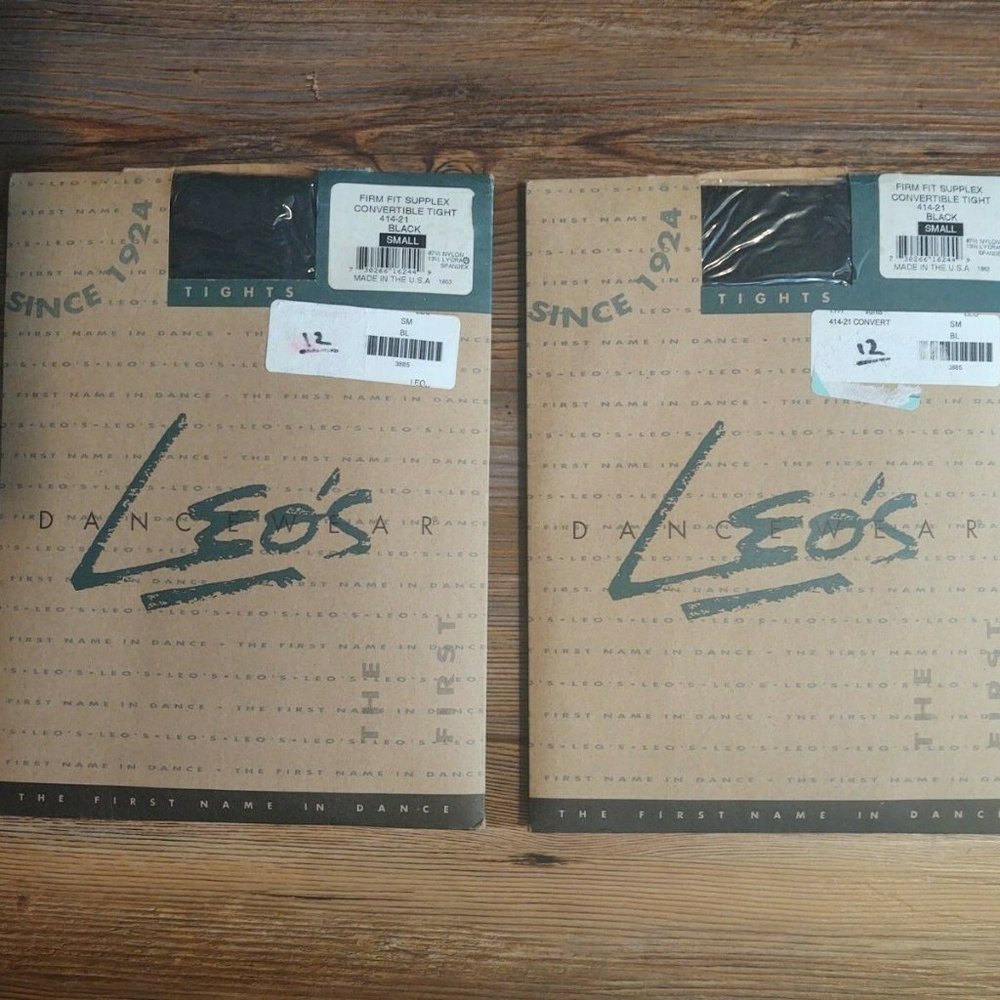 2 Pair Leo's Girl's Black Dance Tights Sz. S/4-6